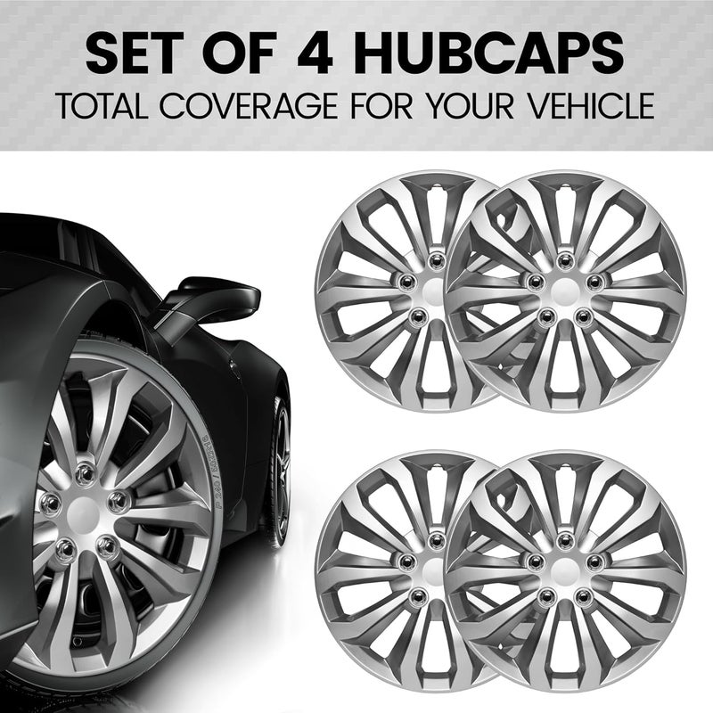 BDK Hubcaps Wheel Covers for Cars Premium Silver and Gunmetal Hubcaps 16" Wheel Rim Cover Replacement Snap On Hubcaps for Toyota Camry Corolla Style Automotive (4-Pack) - Image 3